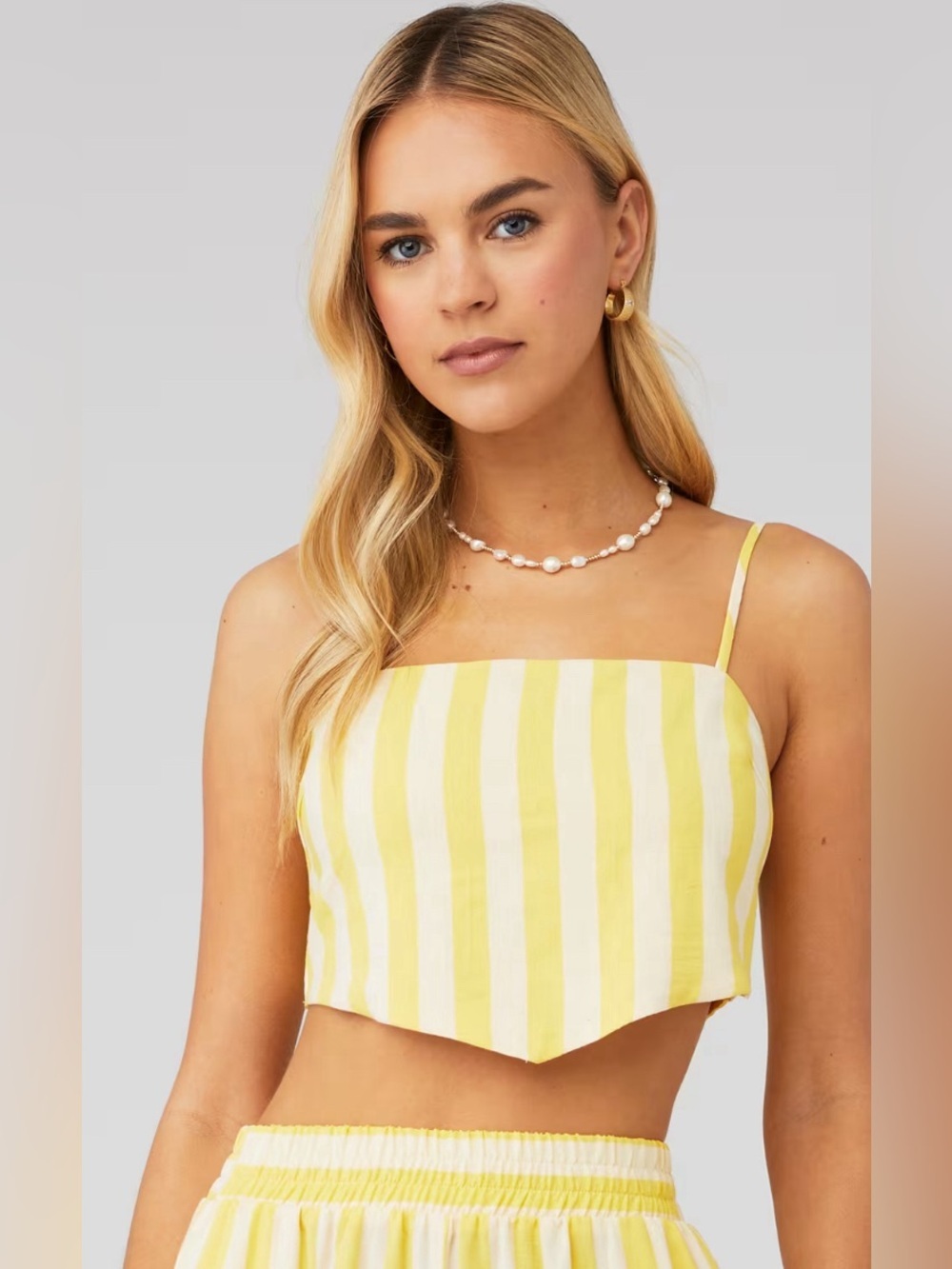 Show Me Your MuMu Striped Yellow White Spaghetti Strap Scarf Crop Top L Large